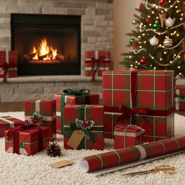 Modern Crawford Tartan Geschenkpapier (Rustic Green Buffalo Plaid Wrapping Paper)