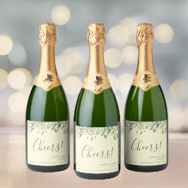 Modern Cream & Eucalyptus Wedding Champagne Label