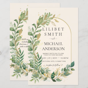 Modern Cream Gold Greenery Botanische Hochzeit