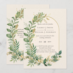 Modern Cream Gold Greenery Botanische Hochzeit Einladung