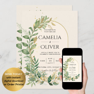 Modern Cream Gold Greenery Botanische Hochzeit Einladung