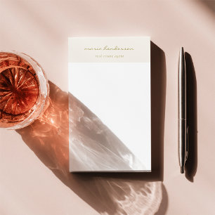 Modern Cream Gold Script Calligraphy Monogram Post-it Klebezettel