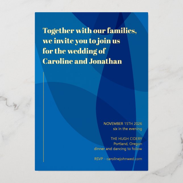 Modern Creative Boho Abstrakt Blue Wedding Gold Folieneinladung (Vorderseite)