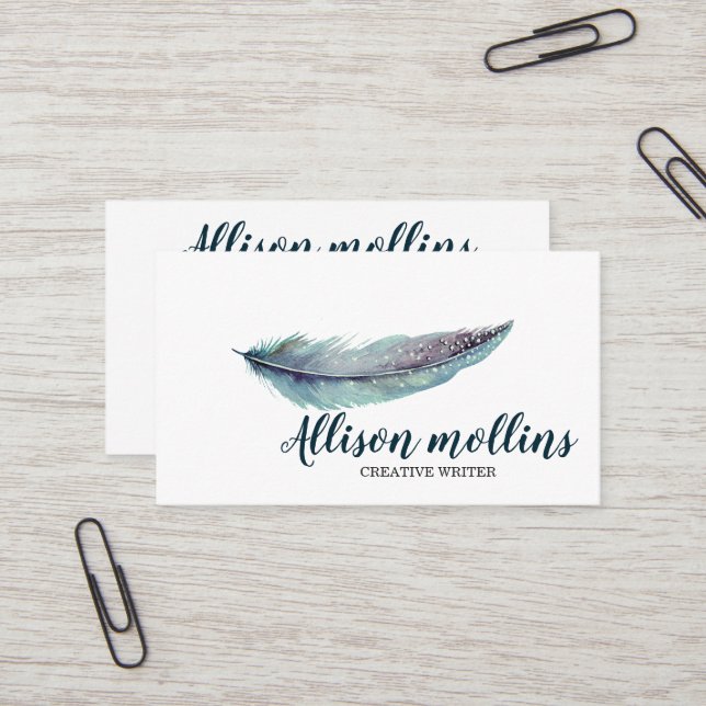 Modern Creative Writer Feather Logo Visitenkarte (Vorderseite/Rückseite Beispiel)