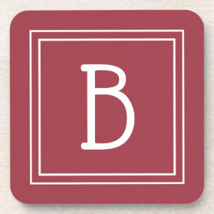 Modern Crimson Red & White Mit Monogramm Initial Getränkeuntersetzer