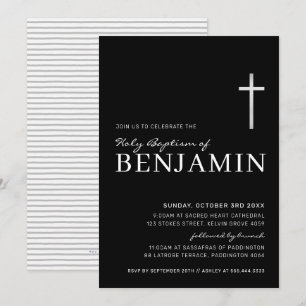 MODERN CROSS heilige Taufe minimale schwarze Silbe Einladung