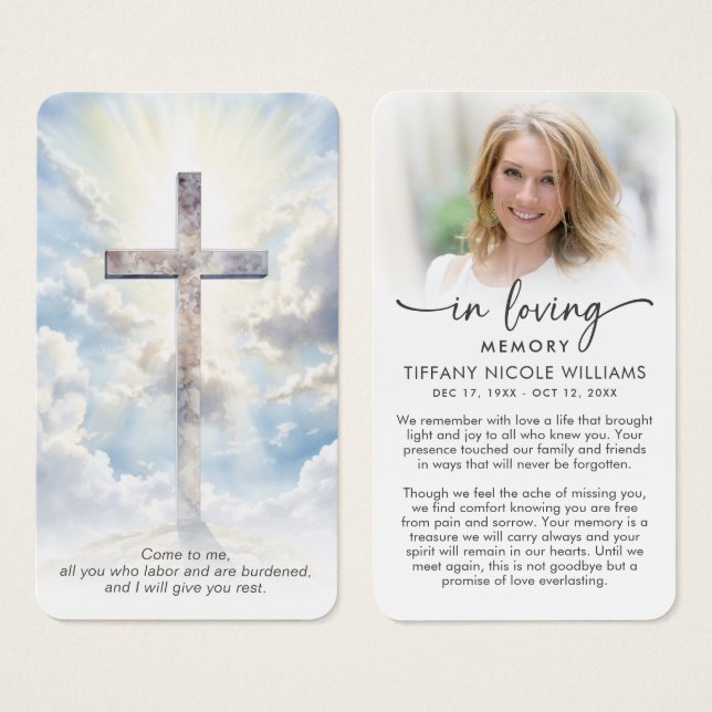 Modern Cross In Loving Memory Prayer Cards (Vorne & Hinten)