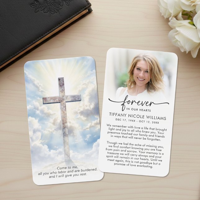 Modern Cross Photo Funeral Sympathy Prayer Cards (Von Creator hochgeladen)
