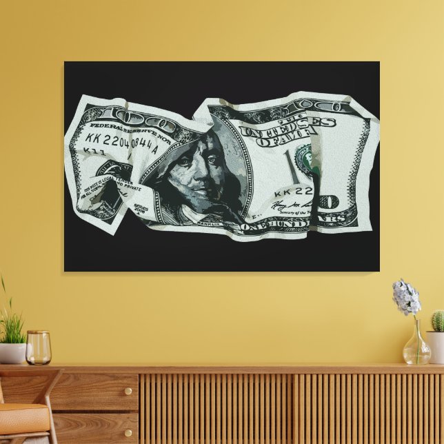 Modern Crumpled $ 100 Bill Design Leinwanddruck (Insitu (Wohnzimmer))