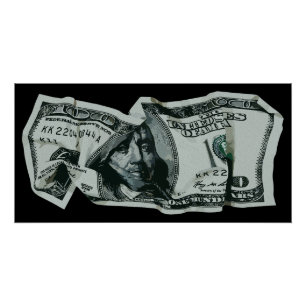Modern Crumpled $ 100 Bill Design Poster