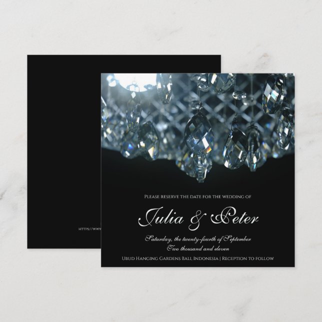 Modern Crystal Glass Chandelier Save the Date Card Einladung (Vorne/Hinten)