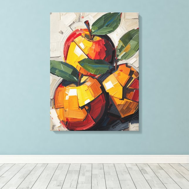Modern Cubism Apple Canvas Art – Vibrant Abstract  Leinwanddruck (Insitu (Holzboden))