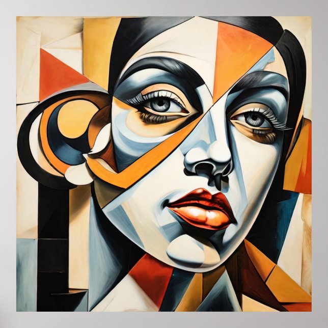 Modern Cubism Female Face Picasso Style Abstrakt Poster (Vorne)