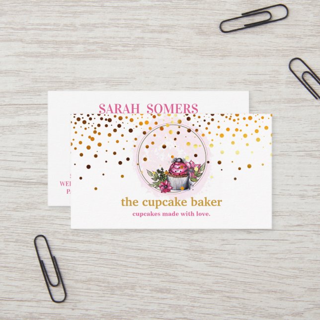 Modern Cupcake Logo Bakery Koch Catering Confetti Visitenkarte (Vorderseite/Rückseite Beispiel)