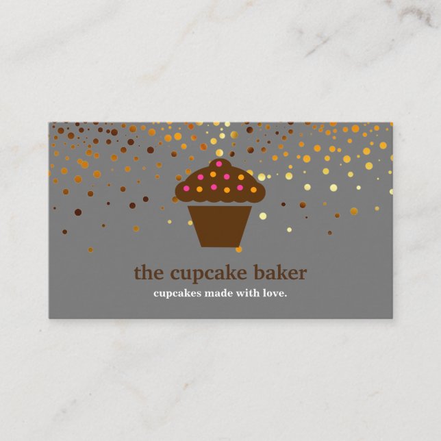 Modern Cupcake Logo Bakery Koch Catering Confetti Visitenkarte (Vorderseite)