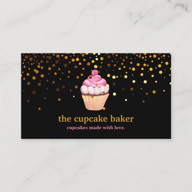 Modern Cupcake Logo Bakery Koch Catering Confetti Visitenkarte (Vorderseite)