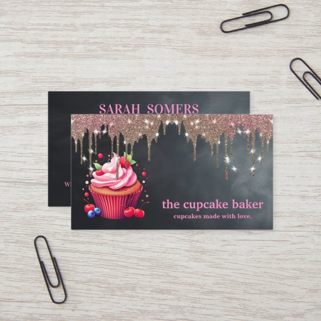 Modern Cupcake Logo Bakery Koch Catering Confetti Visitenkarte (Vorderseite/Rückseite Beispiel)