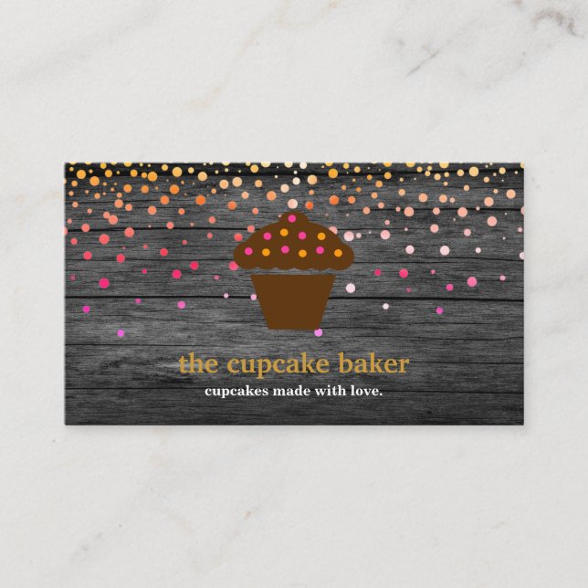 Modern Cupcake Logo Bakery Koch Catering Confetti Visitenkarte (Vorderseite)