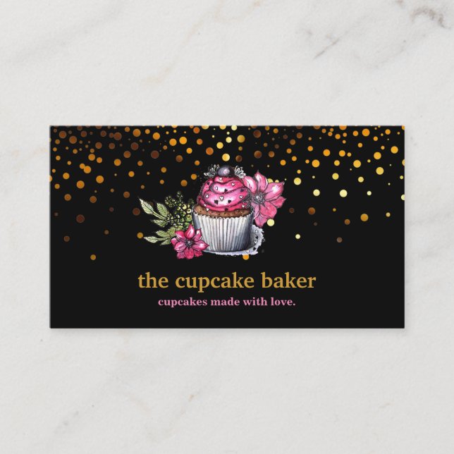 Modern Cupcake Logo Bakery Koch Catering Confetti Visitenkarte (Vorderseite)