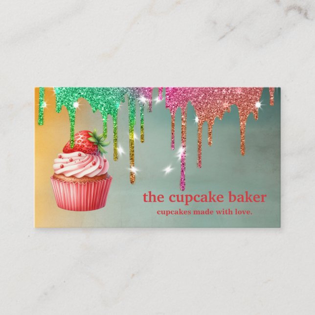 Modern Cupcake Logo Bakery Koch Catering Confetti Visitenkarte (Vorderseite)