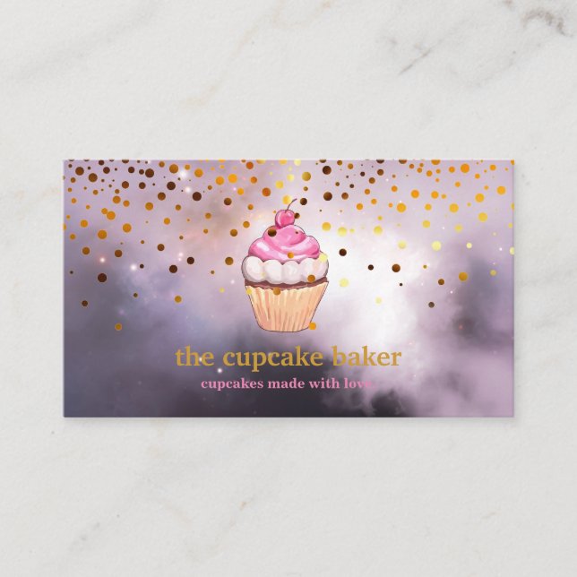 Modern Cupcake Logo Bakery Koch Catering Confetti Visitenkarte (Vorderseite)