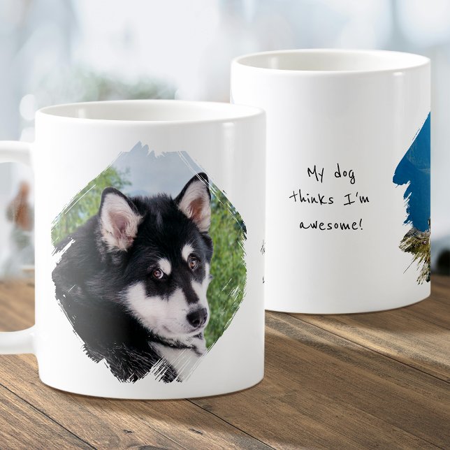 Modern Custom 2 Photo Paint Brushstroke Dog Kaffeetasse (Von Creator hochgeladen)