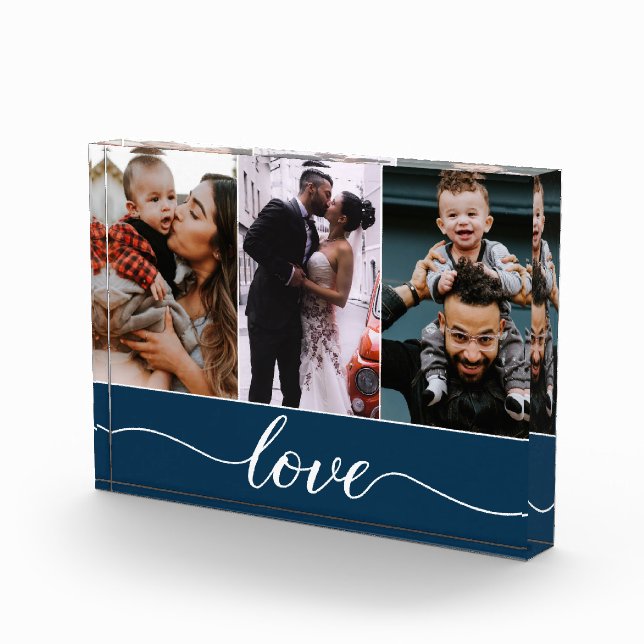 Modern Custom 3 Fotos Liebe Script blau (Rechts)