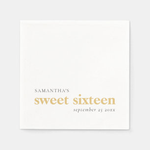 Modern Custom Black Gold Text Sweet 16 Name Datum Serviette