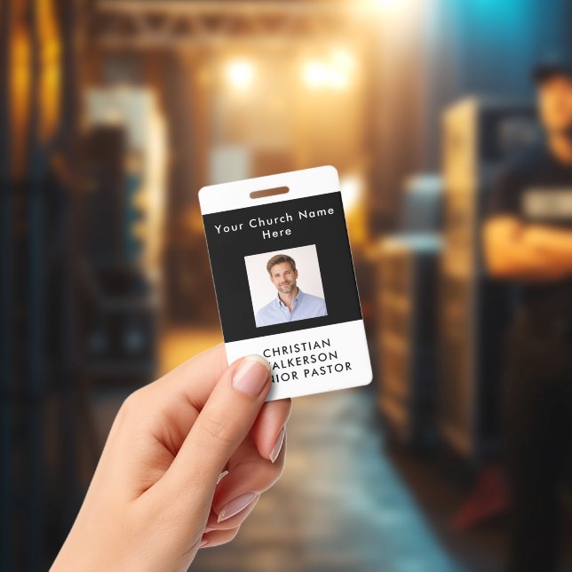 Modern Custom Black Photo ID Church Pastor Ausweis (Konzert)