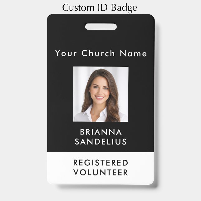 Modern Custom Black Photo ID Church Volunteer Ausweis (Personalize this modern photo ID badge. Great for church volunteers or staff.
)