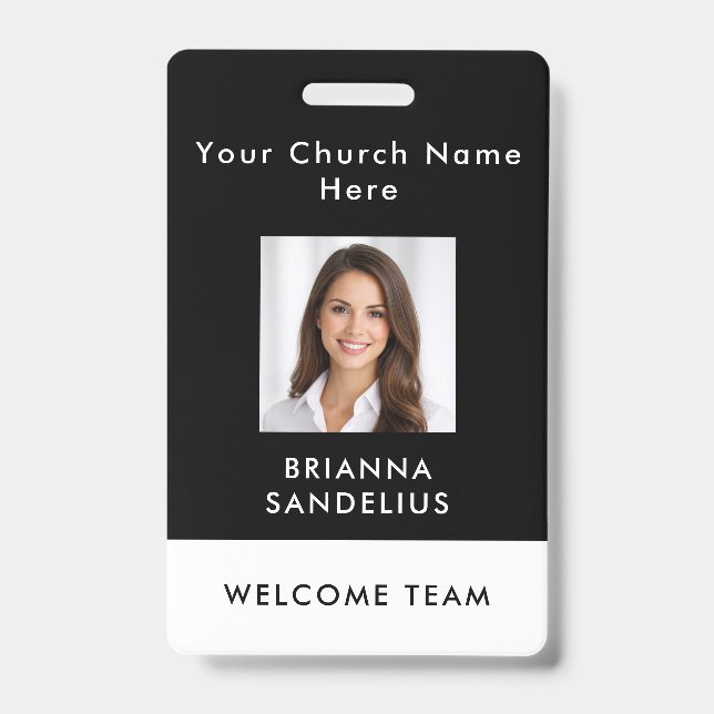 Modern Custom Black Photo ID Church Volunteer Ausweis (Vorderseite)