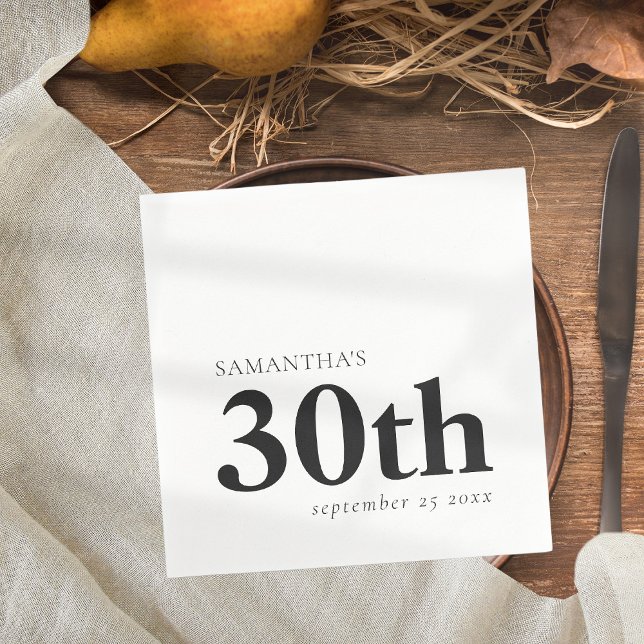 Modern Custom Black Text 30. Name Datum Serviette (Von Creator hochgeladen)