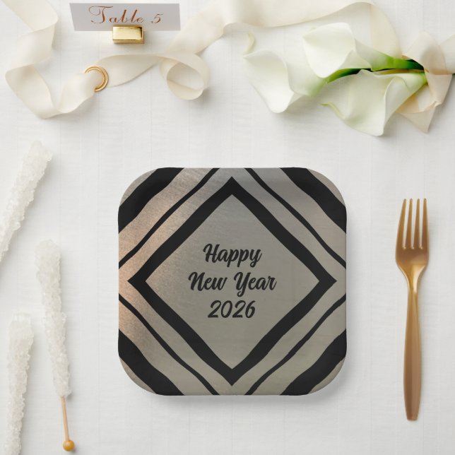 Modern Custom Brushed Metal Happy New Years Party Pappteller (Hochzeit)