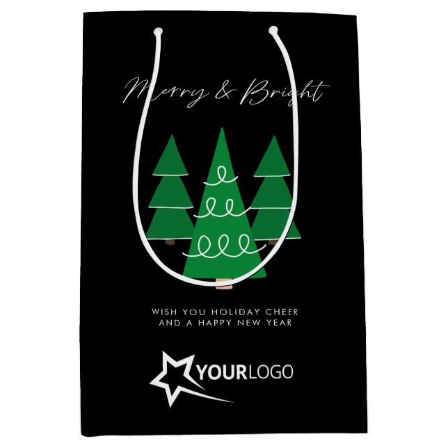 Modern Custom Business Logo Black Christmas Mittlere Geschenktüte (Vorderseite)