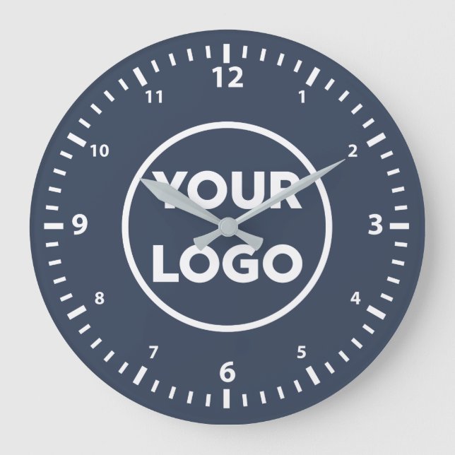 Modern Custom Business Logo für Navy Blue Große Wanduhr (Vorderseite)