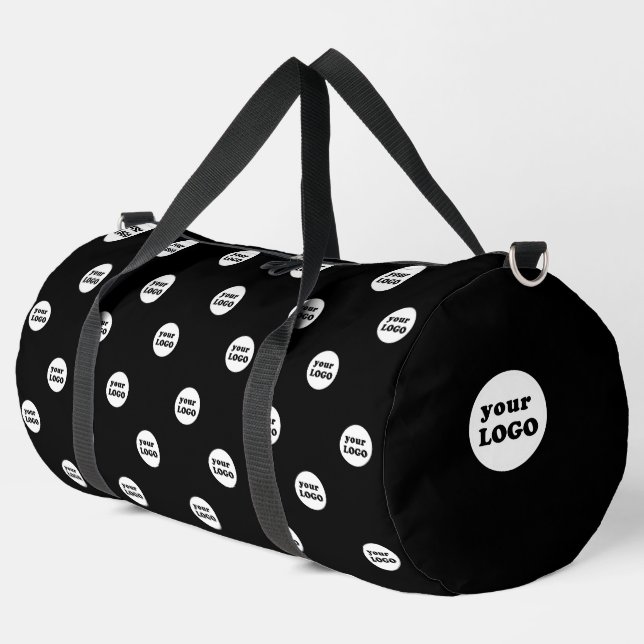 Modern Custom Business Logo Pattern Schwarz Duffle Bag (Linke Ecke)