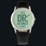 Modern Custom Dr. Name Date Dark Green Button Armbanduhr<br><div class="desc">Modern Custom Dr. Name Date Dark Green watch.</div>
