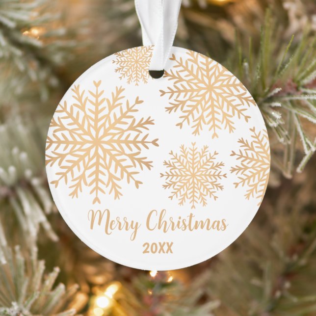 Modern Custom Foto Gold Snowflake Frohe Weihnachte Ornament (Baum)