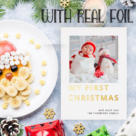 Modern Custom Foto mein erstes Weihnachtsfest Folien Feiertagskarte