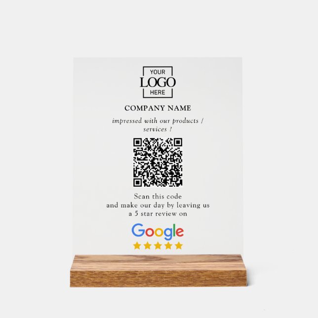 Modern Custom Google Reviews QR Code Business Logo Acrylschild (Vorderseite)