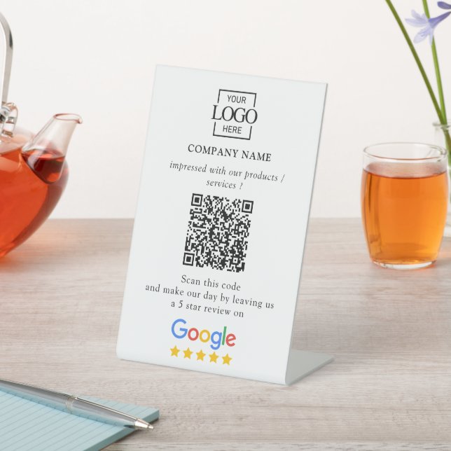 Modern Custom Google Reviews QR Code Business Logo Sockelschild (In SItu)