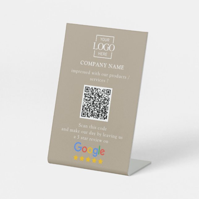 Modern Custom Google Reviews QR Code Business Logo Sockelschild (Vorderseite)