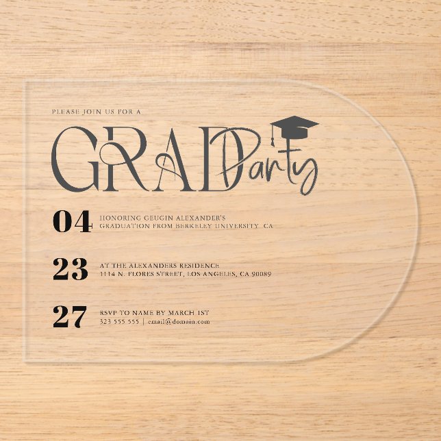 Modern Custom Graduation Party Invite Acryleinladungen (Vorderseite)