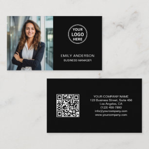 Modern Custom Logo Foto QR Black Business Card Visitenkarte