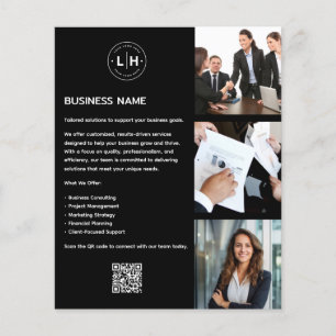 Modern Custom Logo Foto QR Black Business Flyer