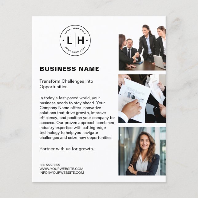 Modern Custom Logo Foto White Business Flyer (Vorne)