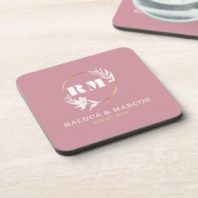 Modern Custom Monogram Anniversary Keepsake Getränkeuntersetzer (Linke Seite)