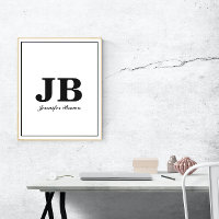 Modern Custom Monogram Initial Name Schwarz & Weiß