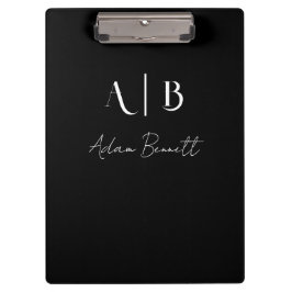 Modern Custom Monogram Initials Name Black Klemmbrett