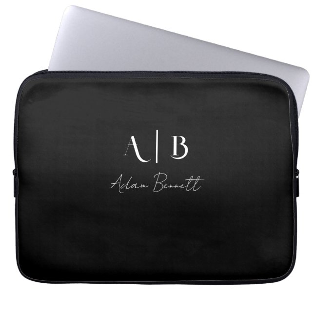 Modern Custom Monogram Initials Name Black Laptopschutzhülle (Vorderseite)